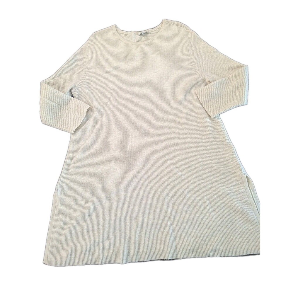 J. Jill Womens Wool Blend Ribbed Sweater Tunic‎ Top Large Cream Side Slits